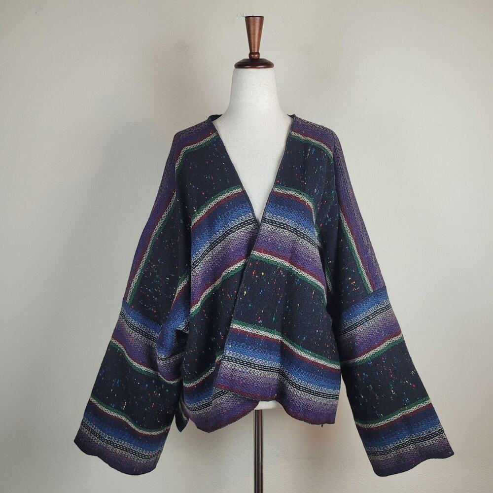 Chicos Sweater Medium Multicolor Wool Blend Serape Ethnic Stripes Crop Boxy Boho